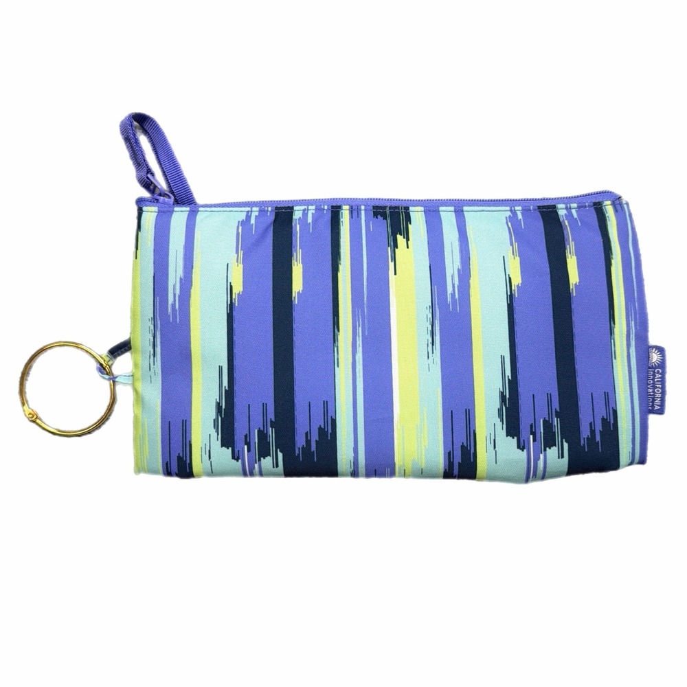 California Innovations Insulated Snack Pouch Purple Teal Striped Zipper Bag Ring